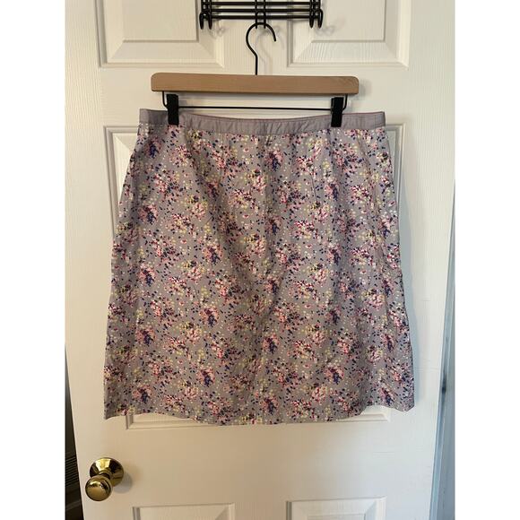 Boden Short Skirt 12R Lined Floral All Cotton Gray Yellow Pink Flowers Size Zip - Picture 2 of 11